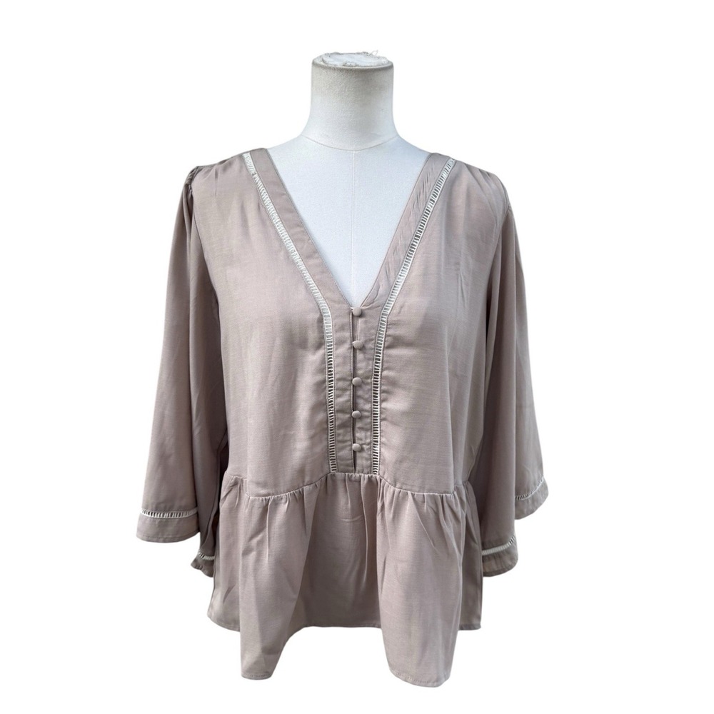 Mary Square Monroe Top XL Doeskin Taupe NWT Peplum Blouse Ladder Lace Boho